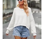 Otoño e Invierno suéter de mujer moda cuello redondo suéter de punto Color sólido suéter suelto suéter de manga larga S negro