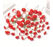 Simulación de flor de hongo rojo, decoración de pasteles de plástico para hacer tú mismo, ideal para Navidad y Halloween, ideal para bodas.