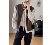 Chaleco de lana de cordero de cuero vintage de moda de invierno para mujer, nuevo diseño, chaleco corto retro cálido, chaqueta informal de calle estética para mujer one size fits all negro