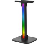 Soporte para auriculares con luz RGB para escritorio, para juegos de PC, parte inferior antideslizante con puertos tipo C negro