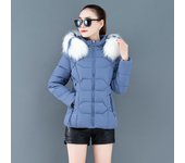 Chaqueta cálida de talla grande para mujer, chaqueta cálida de invierno con capucha, cuello de pelo, chaqueta cálida corta y delgada, chaqueta mullida con cremallera XXXL