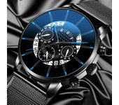 Relojes de moda para hombre, correa de acero inoxidable negra, relojes de pulsera de cuarzo para hombre, reloj analógico de esfera redonda de lujo para hombre, regalo para hombre negro/plata
