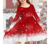 Vestido informal de manga larga con cuello redondo y estampado de copo de nieve con nota azul en 3D para niña de primavera, vestido de princesa para niño para Navidad 80 negro