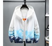 Ropa de verano para hombre con protección solar, chaqueta con capucha, manga larga, estampado degradado, protección solar, bolsillos, tapeta con cremallera, seda helada, fina, protección UV L azul