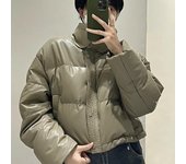 Chaqueta de plumas para mujer, nueva chaqueta de invierno de piel sintética sin cierre, corta, gruesa, holgada, con cuello alto, chaqueta de pan, chaqueta pequeña Kendou S (recommended 90-60kg) negro
