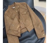 Abrigo corto de piel de ciervo para mujer: elegante chaqueta primavera/otoño 2025 M: 100-110 cm beige