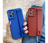 Funda de teléfono con soporte para correa de muñeca de goma roja vino a la moda para Iphone 13 Pro Max 11 12 Xs X Xr 7 8 Plus, funda con banda de mano, parachoques suave For iPhone 11 Pro azul claro