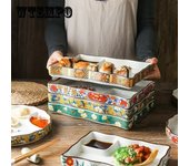 Plato para dumplings japonés, plato de Sushi, plato redondo, plato cuadrado, compartimento para salsa de soja y vinagre, plato de cerámica para el hogar small