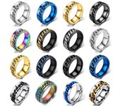 Anillos de cadena giratorios de acero de titanio para hombres y mujeres, anillo de estrés para la ansiedad, joyería para parejas, anillos sacacorchos de 8mm, regalo multifuncional 6