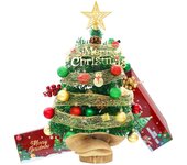 Árbol de Navidad de mesa LED de 2 pies con luces de cadena LED con pilas, bolas verdes rojas de estrella superior 60cm Without Light