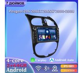Radio de coche de 7 pulgadas con Android Carplay para PEUGEOT 206 206CC 206SW 2000-2008, reproductor multimedia para coche, autorradio 2+64 GB 1+32GB,A negro