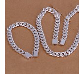 Charm s925 pulseras de plata collar conjunto de joyería para hombres cadena cuadrada clásica de 10MM 20/22/24 pulgadas regalo de fiesta de moda 20cm plata