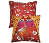 Laurel Burch [A2668] - Cojín de diseño 'Laurel Burch' naranja (gatos) - 45x45cm naranja