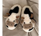 Upgrate linda zapatilla de animales para mujeres niñas Kawaii mullidas pantuflas cálidas para invierno mujer dibujos animados leche vaca Zapatillas de casa zapatos divertidos 36-37(22.5cm)