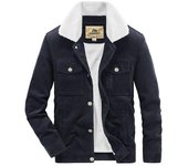 Chaqueta de pana para hombre, chaqueta de terciopelo de invierno con solapa para hombre, abrigo de algodón sherpa retro de moda L