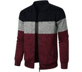 Suéter tipo cárdigan de otoño e invierno para hombre, suéteres de lana con cremallera, suéteres de terciopelo con rayas en contraste, abrigos, chaquetas casuales S gris/negro