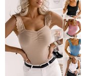 Chaleco sexy para mujer Color sólido Sin mangas Floral Correa para el hombro Blusa delgada Top para el trabajo L negro
