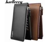Baellerry, carteras plegables de estilo largo a la moda para hombre, diseño de cuero, tarjetero clásico, cartera con cremallera 20cm*10cm*1.2cm negro