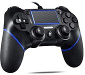 Mando P4 con cable para PlayStation 4, versión mejorada, conexión USB, doble vibración, ergonómico, resistente, compatible con botones y manual de instrucciones