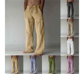 Pantalones casuales de playa suaves y cómodos transpirables mezclados con cintura elástica de algodón y lino para hombres L gris oscuro