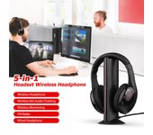 Auriculares inalámbricos multifuncionales 5 en 1, conjunto de emisor y receptor de auriculares inalámbricos de alta fidelidad FM, Radio FM negro