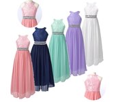Vestido de princesa de gasa sin mangas con encaje Floral y cuello Halter para niñas, trajes de fiesta de dama de honor de boda 7-8 Years verde menta