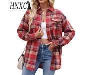 HNXC Blusas y camisas de cuello polo de manga larga con estampado a cuadros informales de moda para mujer para otoño e invierno S verde