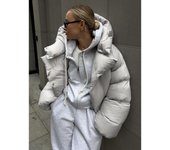 Chaqueta corta con capucha y relleno de algodón para mujer, informal, cálida, de invierno M gris claro