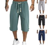 Pantalones casuales de lino y algodón con corbata suelta para hombre, pantalones de playa con cintura elástica, pantalones recortados de lino XXXXXL gris