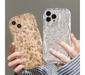 Funda de silicona suave ondulada con diseño de flores rosas y dibujos animados para iPhone 15, 14, 13, 12, 11 Pro Max, bonita funda de parachoques transparente de Corea For iPhone 15Pro Max