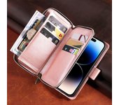 Funda tipo billetera con cremallera y 9 ranuras para tarjetas para iPhone 16, 15, 14, 13, 12, Samsung Galaxy S25, S24, S23, S22, A56, A55, Xiaomi Redmi Note 13, 12, 11, funda de cuero con tapa Huawei P30 Pro negro