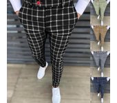 Pantalones de vestir elásticos a la moda para hombre, pantalones a cuadros ajustados, pantalones de traje de negocios, pantalones casuales de golf S azul