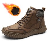 Botas clásicas de invierno para hombre, botas de nieve cálidas de felpa de cuero auténtico para hombre, botas de trabajo romanas impermeables para exteriores para hombre, botas de moto para hombre 46 marrón