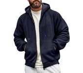 Sudadera con capucha y cremallera de color liso de invierno para hombre Sudadera informal de polar para hombre M negro