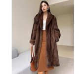 Abrigo de piel de visón para mujer, solapa de estilo retro de terciopelo, abrigo de piel de visón de estilo largo, cortavientos cálido informal de invierno 6XL