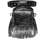 Johnature Punk Borla Riñoneras Unisex Moda Moto & Biker Negro Al aire libre Hombres Mujeres Riñonera de cuero negro