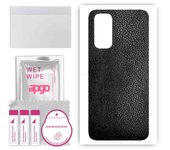apgo Protective Skin Sticker for the back compatible with Xiaomi Redmi Note 11, Wrap Film, Foil, Vinyl - Pattern Black Leather
