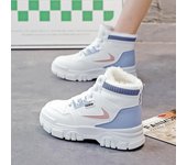 Botas de nieve con plataforma de invierno para mujer, forro de piel sintética, botines con cordones antideslizantes, botas de combate para caminar para mujer, zapatillas altas cálidas y cómodas 35 azul