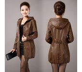 Chaqueta de cuero con capucha para mamá, abrigo de algodón de longitud media para mujer, otoño/invierno, para abrigarse, para personas de mediana edad y mayores, abrigo informal adelgazante, tendencia de gran tamaño 5XL