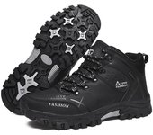 Botas de senderismo para hombre, zapatos deportivos impermeables para exterior, zapatillas de cuero, talla grande 39-47 39 negro