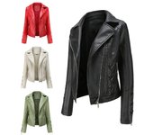 2024 Nuevas chaquetas de cuero sintético suave vintage informales para mujer de otoño, chaquetas de motociclista de PU para mujer, abrigos clásicos punk negros de calle alta S beige