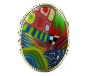 Les Trésors De Lily [P9846] - Bague argent artisanale 'Colombine & Arlequin' multicolore argenté - 25x15 mm varios colores