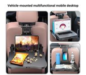 Mesa plegable 3 en 1 para asiento trasero de coche con soporte para teléfono y portavasos, mesa para portátil y comedor de altura ajustable.