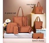 Conjunto de 4 bolsos de moda para mujer, elegante bolso de imitación, estampado de lichi en color liso, bolso multifuncional + cartera + bandolera. 1 set marrón