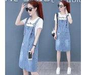 Vestido suelto de verano, vestido de talla grande, vestido de tirantes medio largo, vestido de mezclilla de moda sin mangas con bolsillo, talla grande S azul