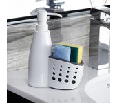 Botella de detergente líquido recargable 2 en 1, dispensadores de líquidos, caja de almacenamiento, soporte de esponja, organizador para fregadero