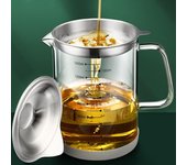 Recipiente de vidrio para grasa de tocino con colador, lata de almacenamiento de aceite de cocina con filtro de malla fina y báscula, aceite para freír y grasa para cocinar 1000ML