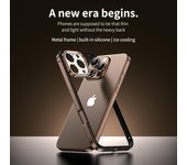 Funda delgada de lujo con marco de aleación de aluminio para iPhone 16 Plus 15 Pro Max 14 Pro 13, funda interior de silicona a prueba de golpes iPhone 16 plata