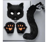 1 juego de manoplas de cola de zorro falsas para cosplay, conjunto de máscara de felpa suave y peluda, circunferencia de cintura ajustable, antideslizante, accesorios de disfraces de rendimiento, cola artificial negro
