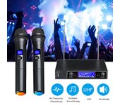 Micrófonos de karaoke UHF profesional inalámbrico sistema de micrófono de mano dual negro